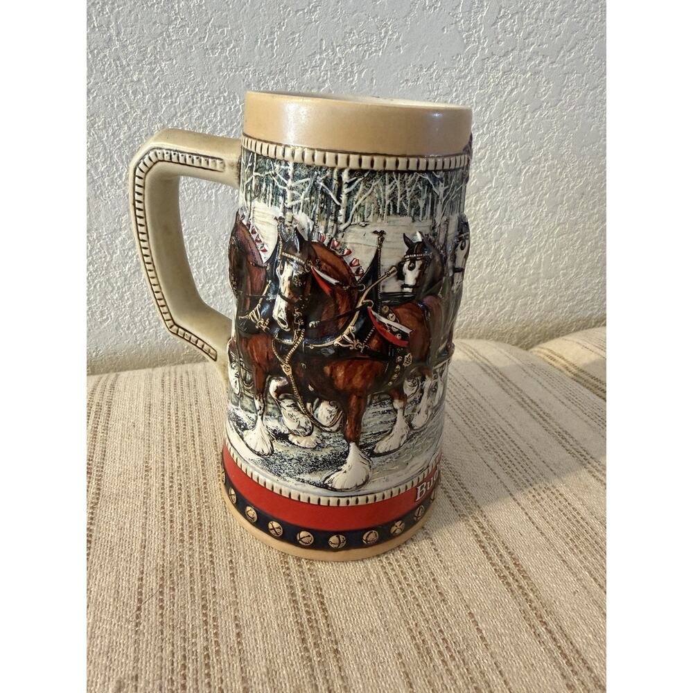 Vintage 1988 Budweiser Holiday Beer Stein Mug Clydesdales Collectors Series 3D - Picture 2 of 4